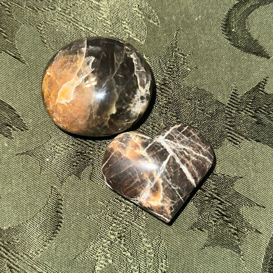 Black Moonstone Set - Palm and Heart stone - BLKMNSTN-002
