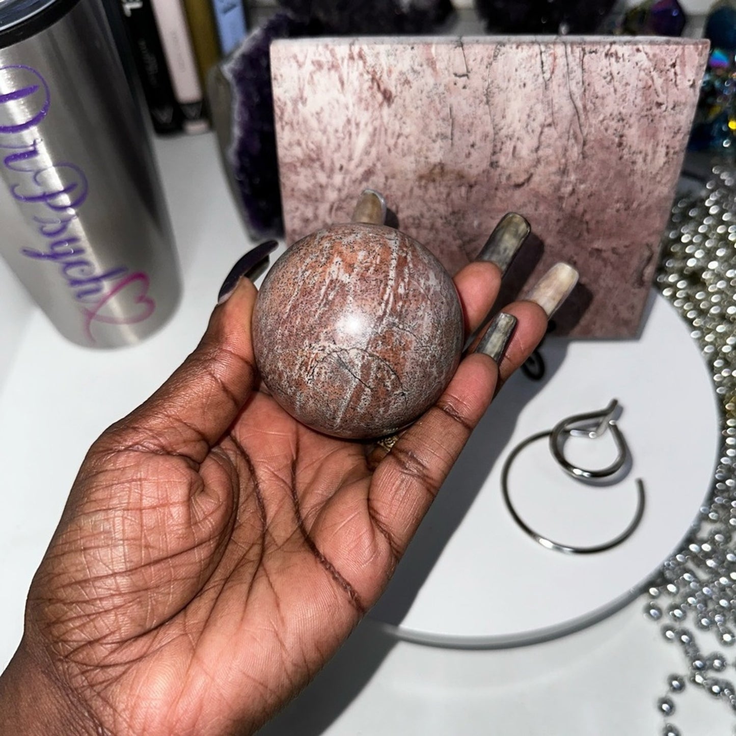 Pink Picture Jasper Slab & Sphere Set - PINKPJSLBSPHSET-001