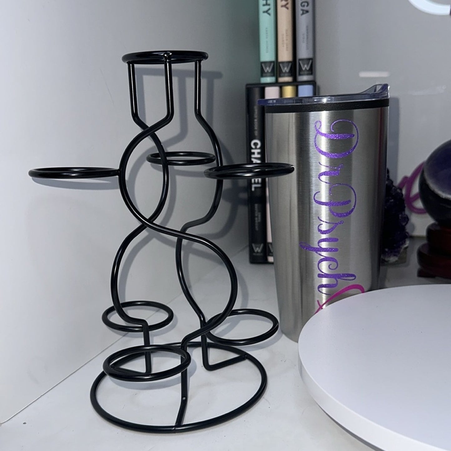 Black Multi-Sphere Tower Holder Crystals Rocks Precious Gem Spheres