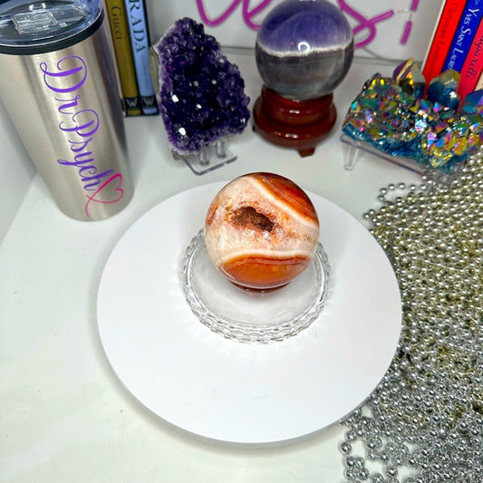 Carnelian Agate Quartz Druzy Sphere 74MM - CNAGATESPDRZ -001