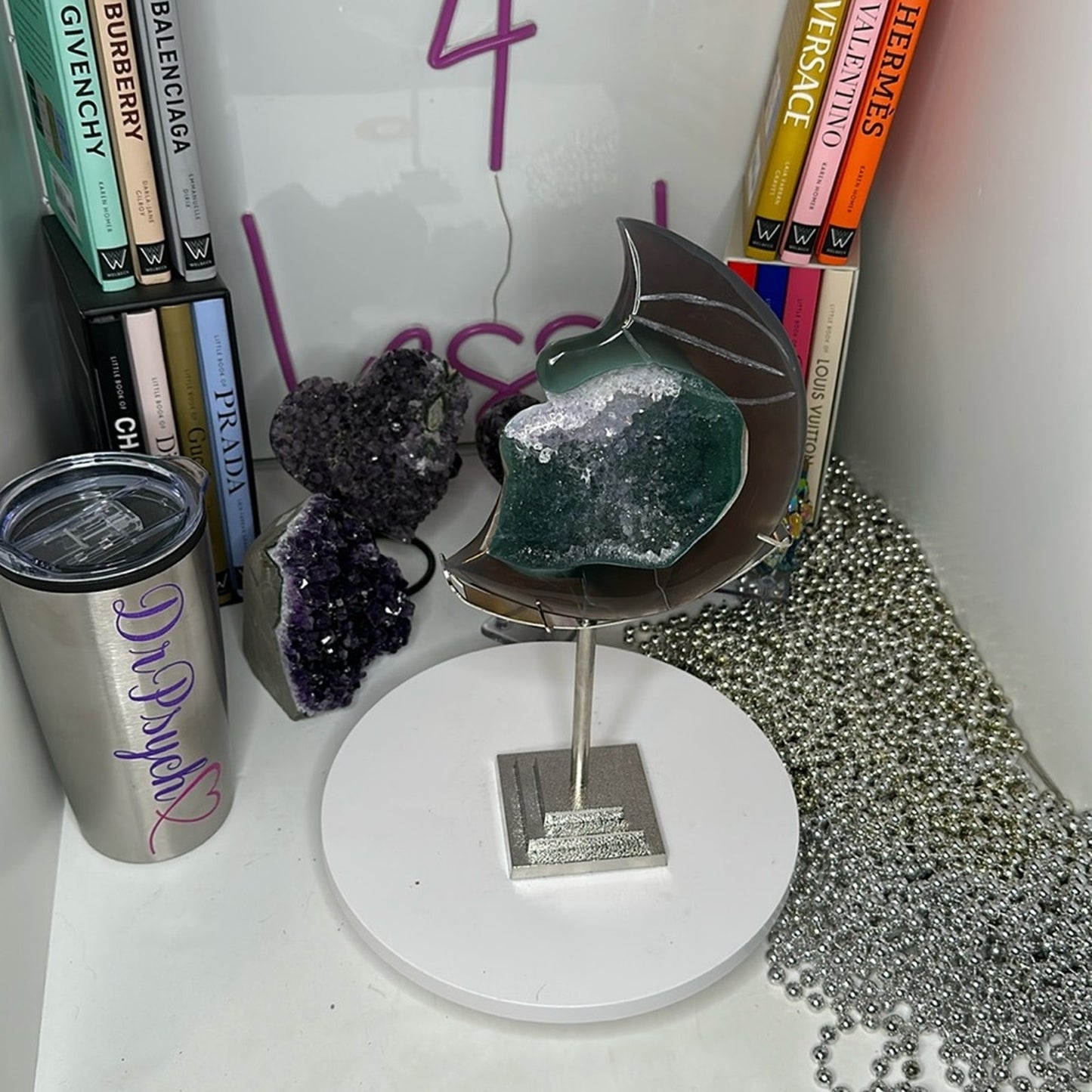 Amethyst, Quartz, & Agate Moon Custom carving AMAGTMOON-MED