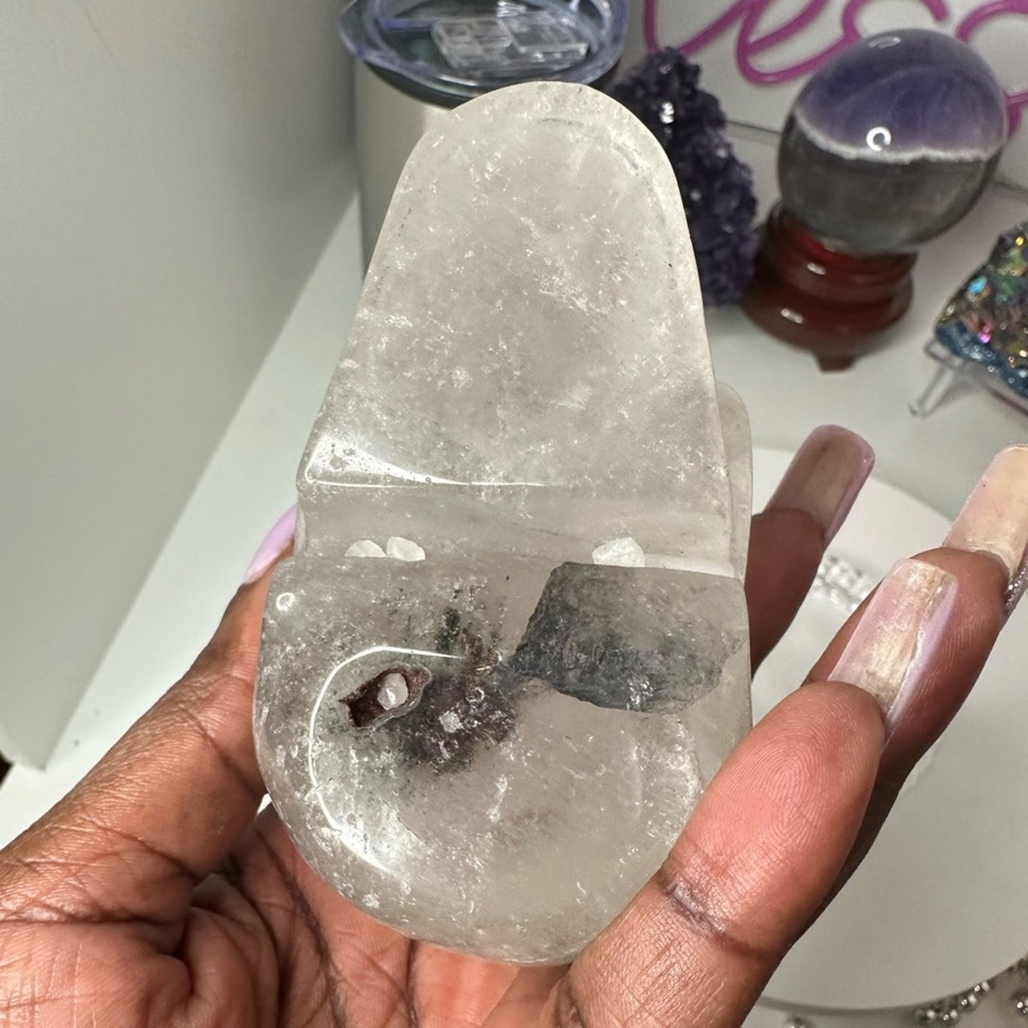 Garden Quartz and Mini Flower Agate Skulls - GQFASKULLS-001