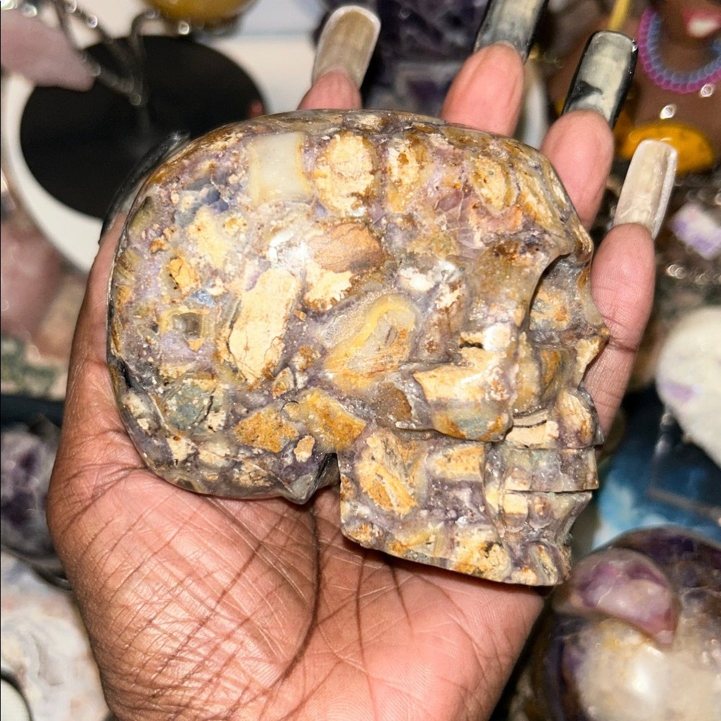 Natural Opalized Fluorite Root Stone Skull Custom