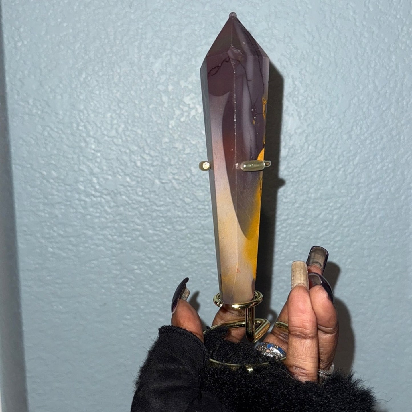 Mookaite Purple and Yellow Crystal Point with Gold Stand