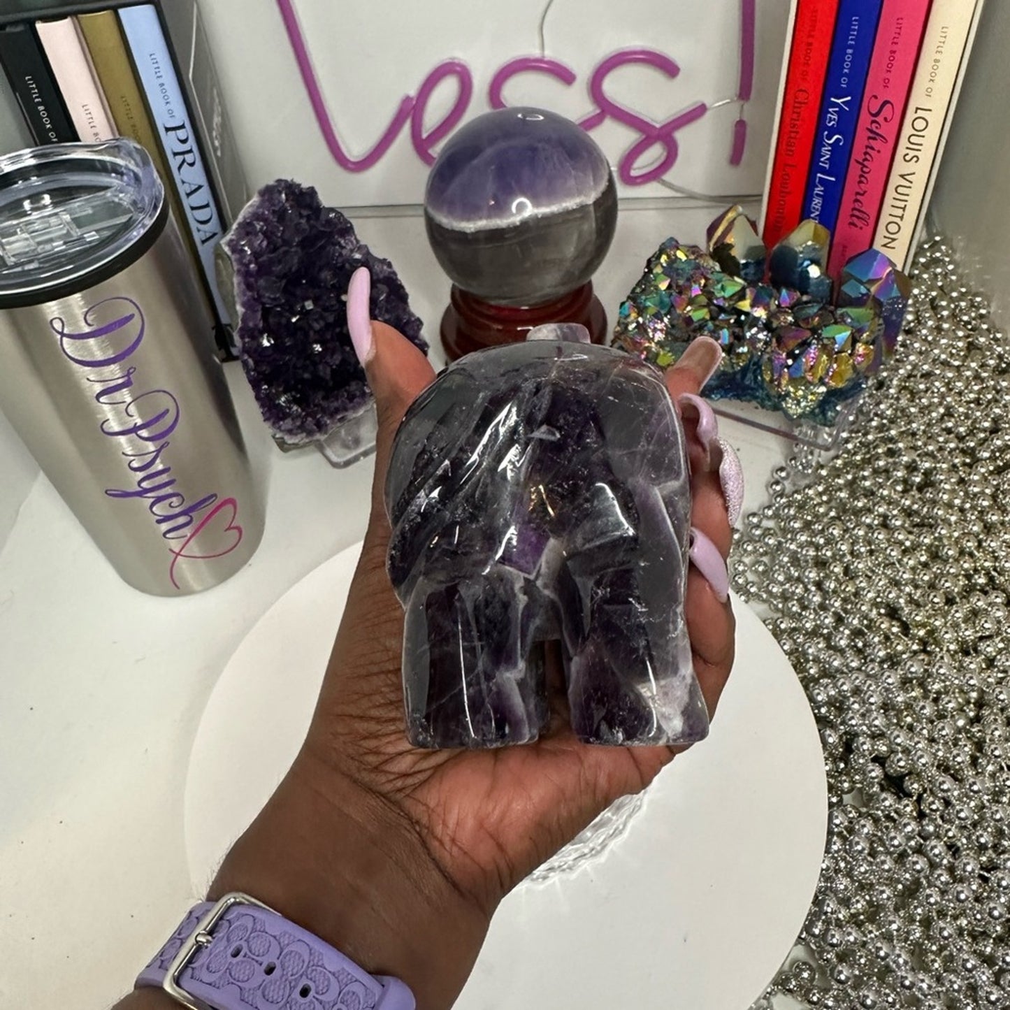 Chevron Dream Amethyst Elephant Momma and Baby Carving - CHAMYELPCRV001 (set)