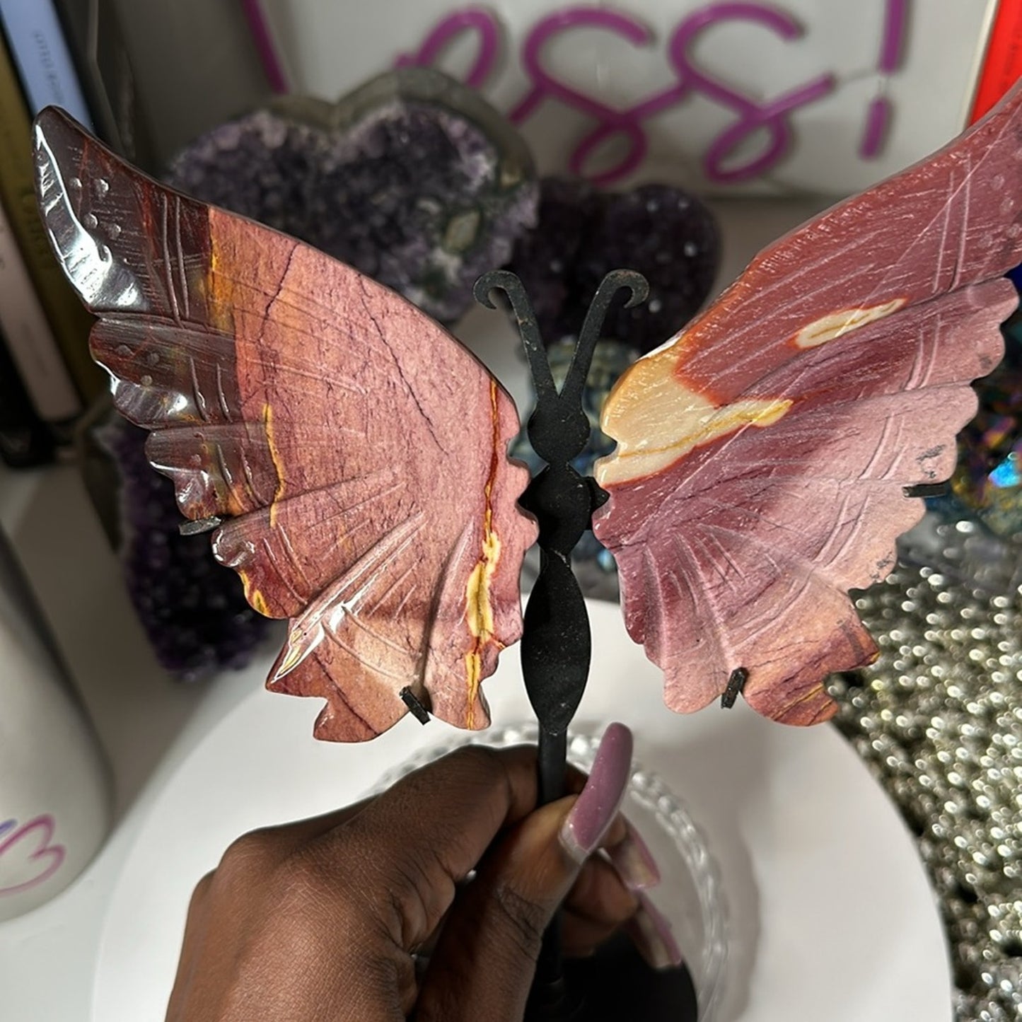Mookaite custom Butterfly Pink Purple carving #168