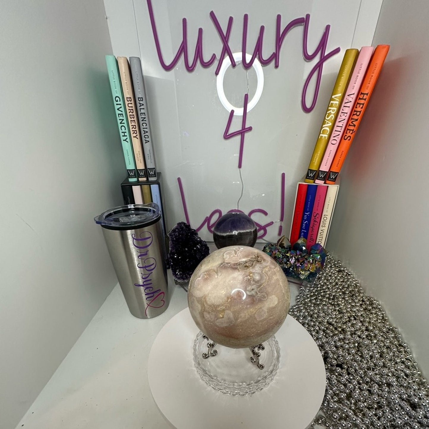 Pink Amethyst, Pink Opal, Calcite, & Flower Agate Jumbo Sphere w/Druzy 99 MM