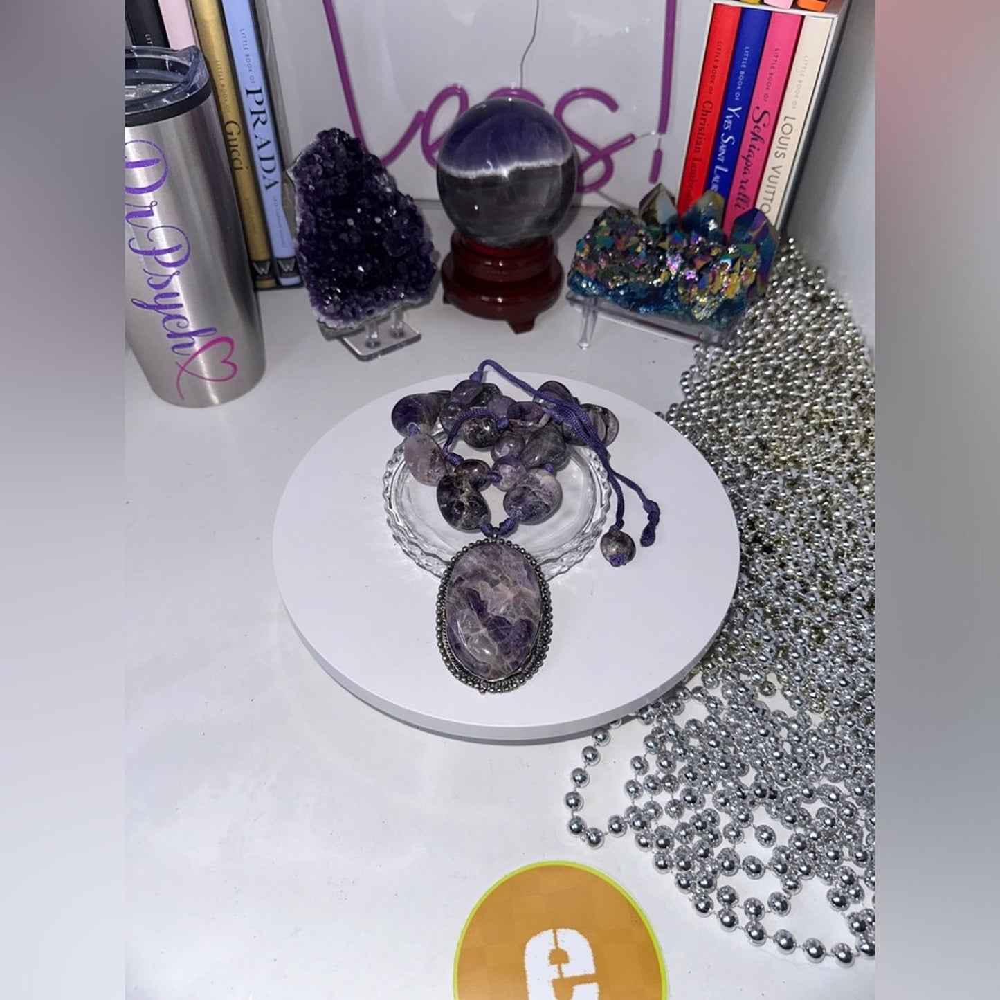 Chevron Amethyst Tumbled Stone Necklace