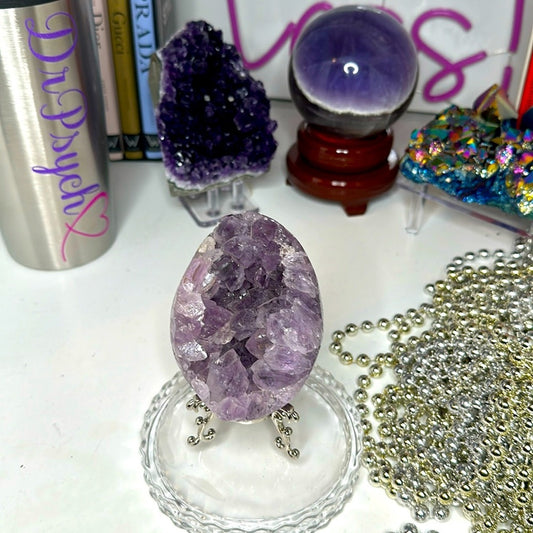 Amethyst Raw Freeform Egg Dinosaur  - DRUZYAMYEGG-001 89MM