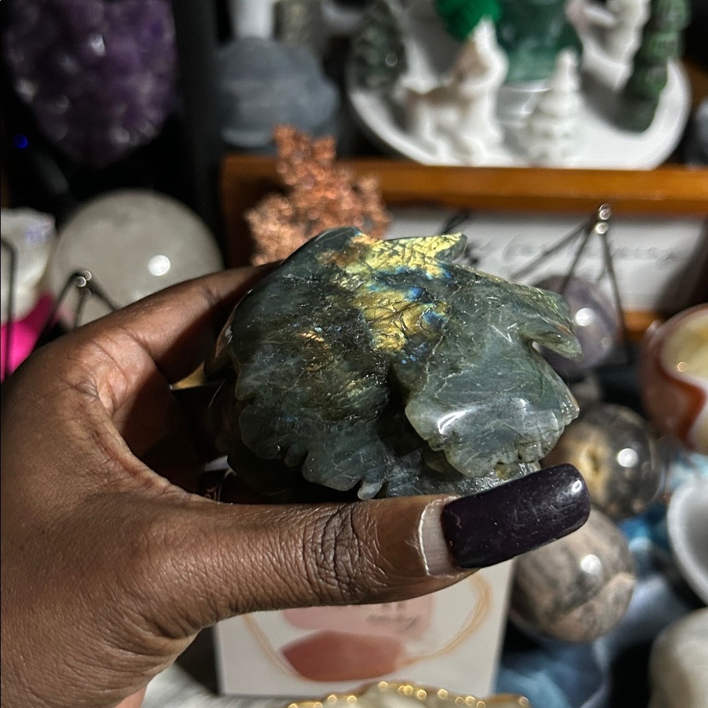 Labradorite Lotus Flower and stand Large