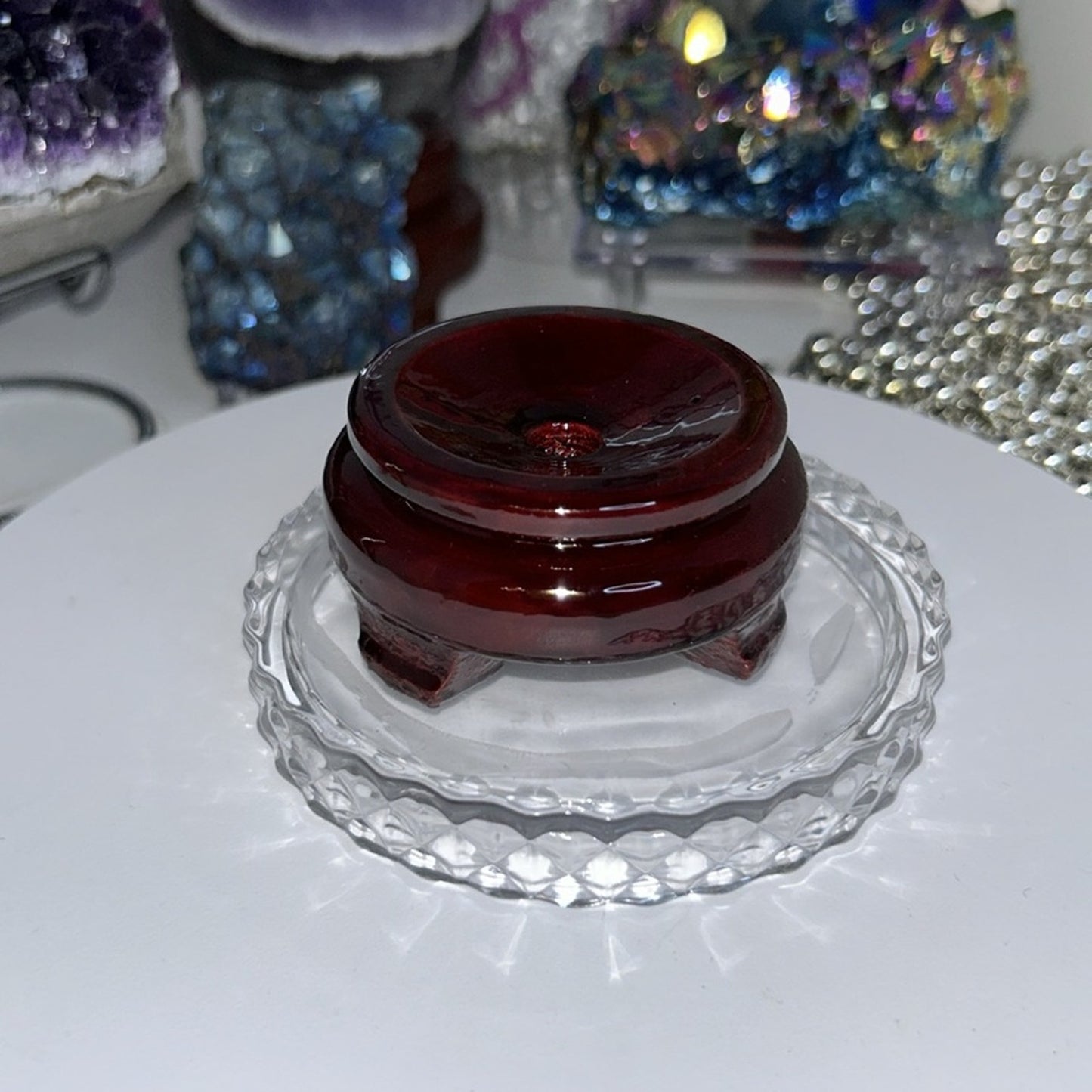Wood - Crystals Rocks Precious Gem Sphere Holder Stand - Mahogany Cherry Color