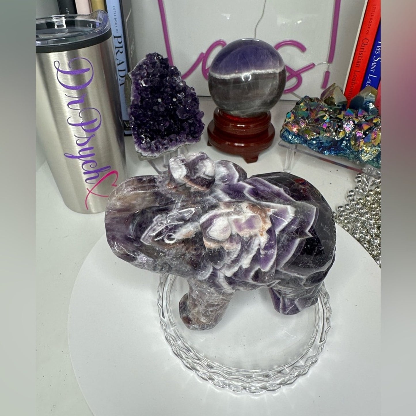 Chevron Dream Amethyst Elephant Momma and Baby Carving - CHAMYELPCRV001 (set)