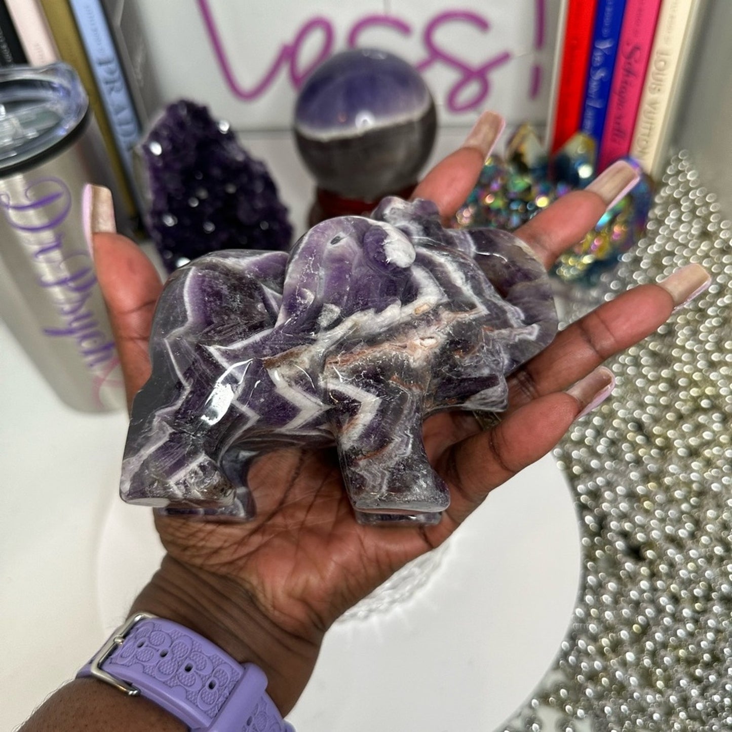 Chevron Dream Amethyst Elephant Momma and Baby Carving - CHAMYELPCRV001 (set)