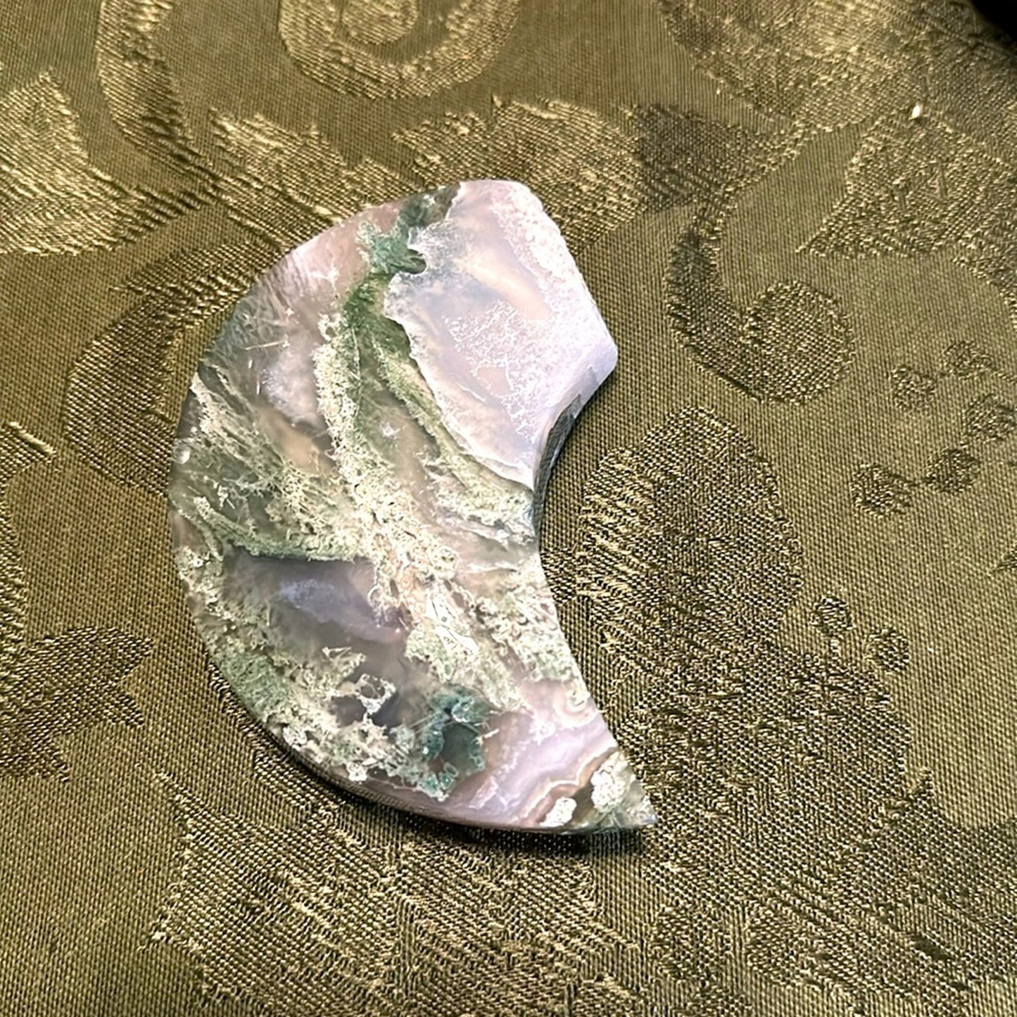 Moss Agate Crescent Moon- MAMOON - 004