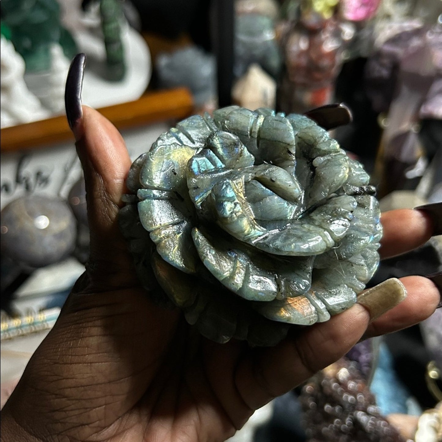 Labradorite Lotus Flower and stand Large