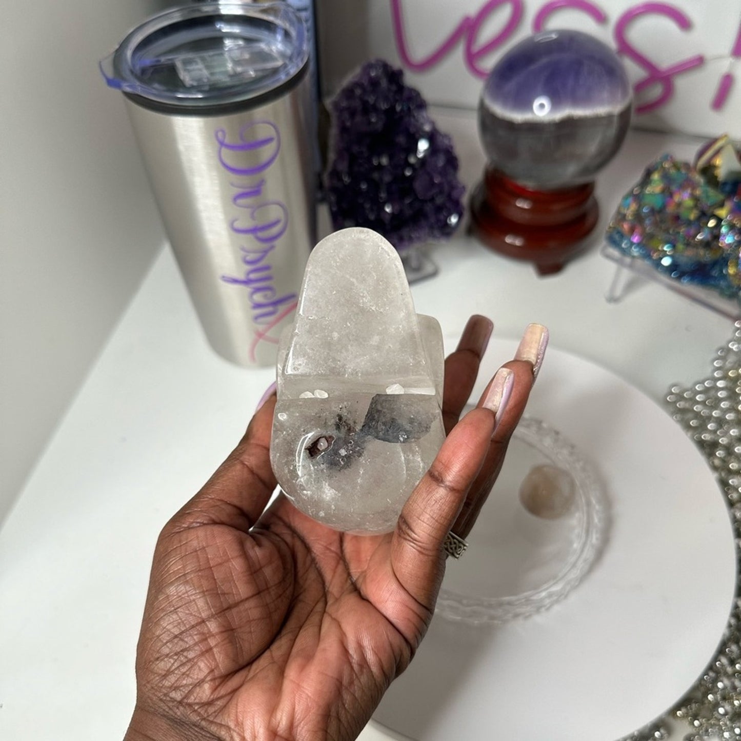 Garden Quartz and Mini Flower Agate Skulls - GQFASKULLS-001