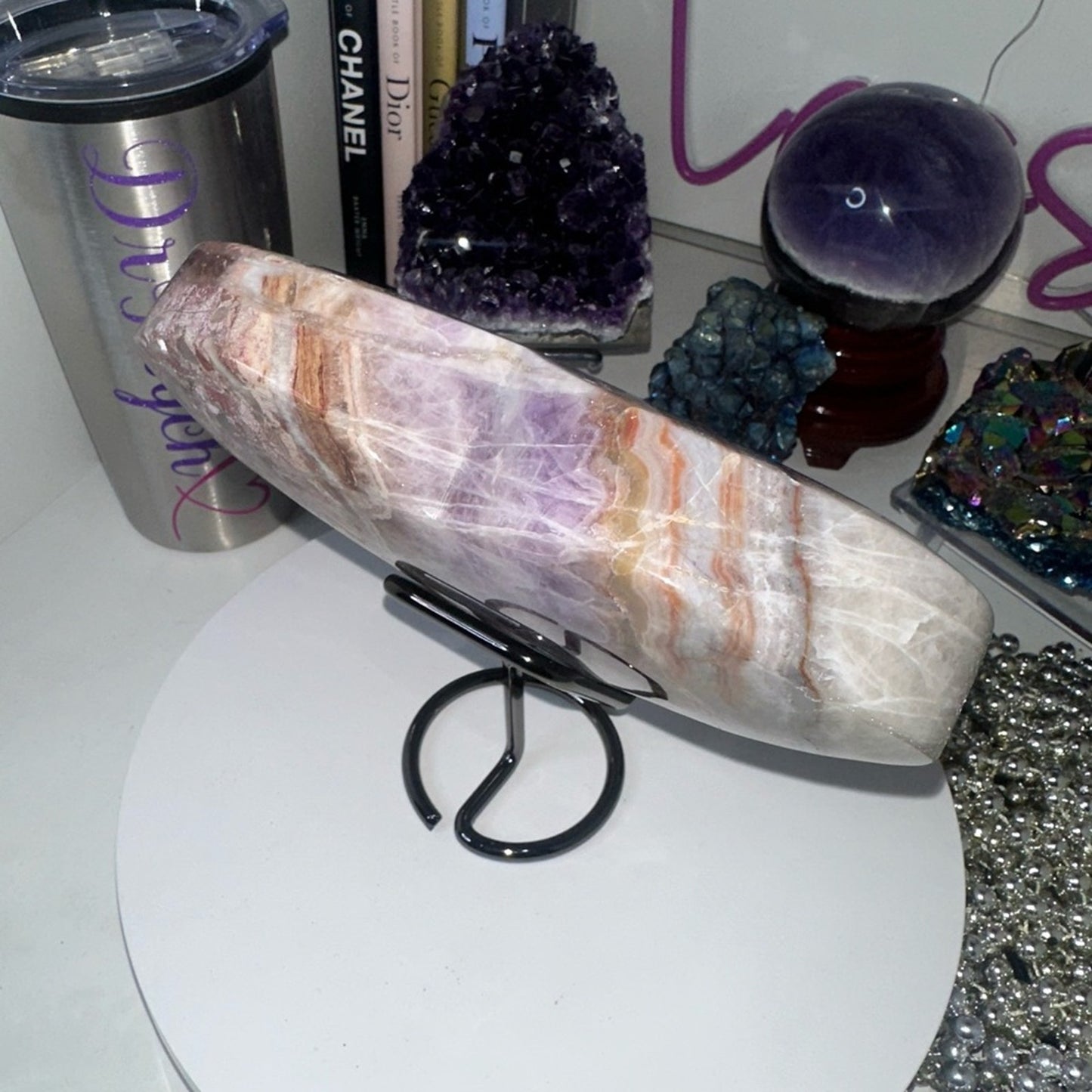 Mexican Lace Agate and Amethyst Heart LARGE - MCAMYHRT-LRG 1436g 6.50”