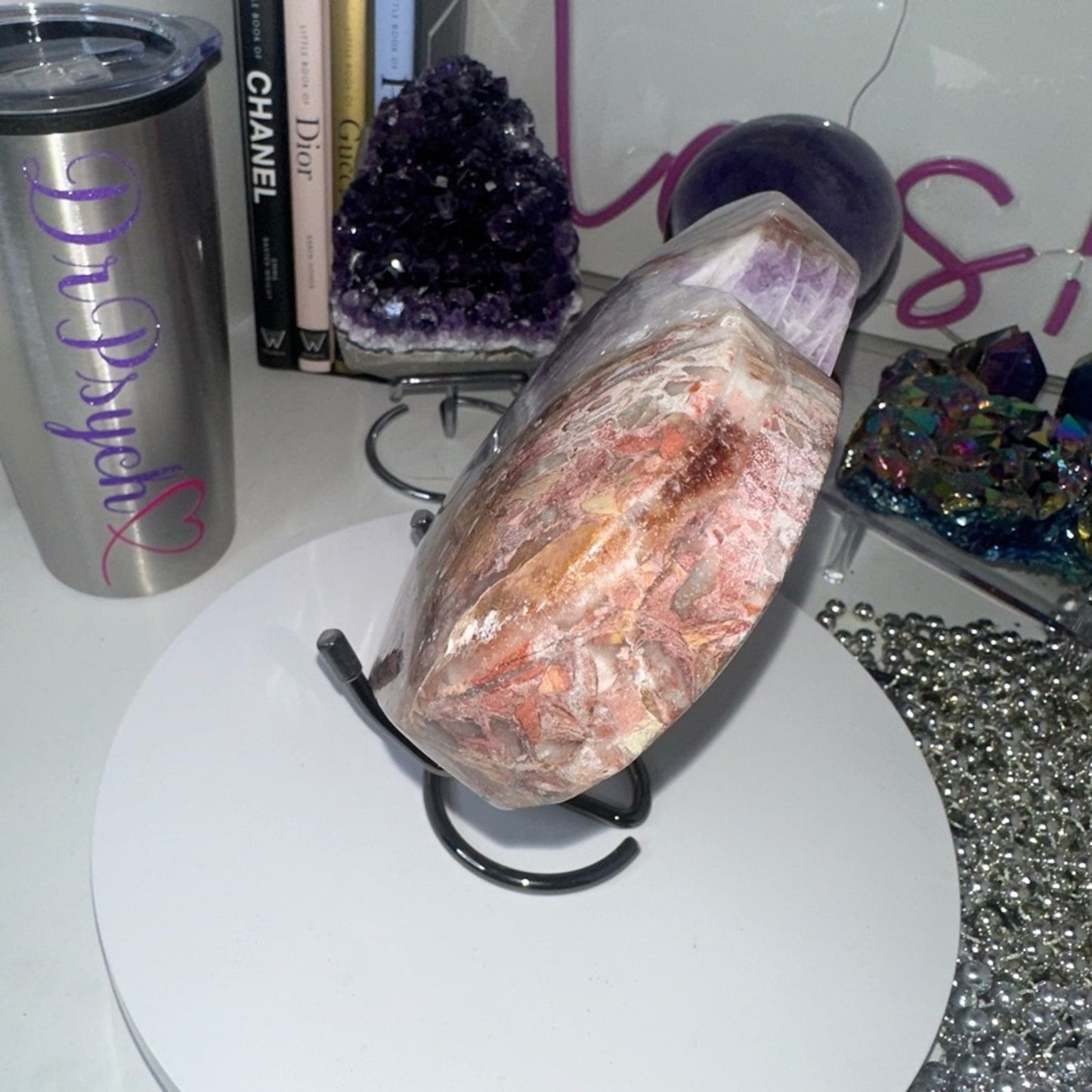 Mexican Lace Agate and Amethyst Heart LARGE - MCAMYHRT-LRG 1436g 6.50”