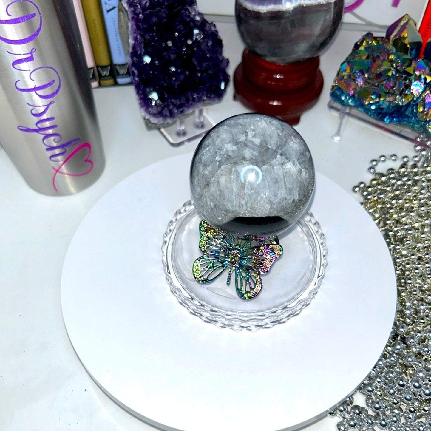 Quartz and Black Onyx/Agate Sphere 67 MM - BLAGQTZ-001