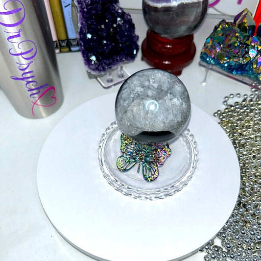 Quartz and Black Onyx/Agate Sphere 67 MM - BLAGQTZ-001