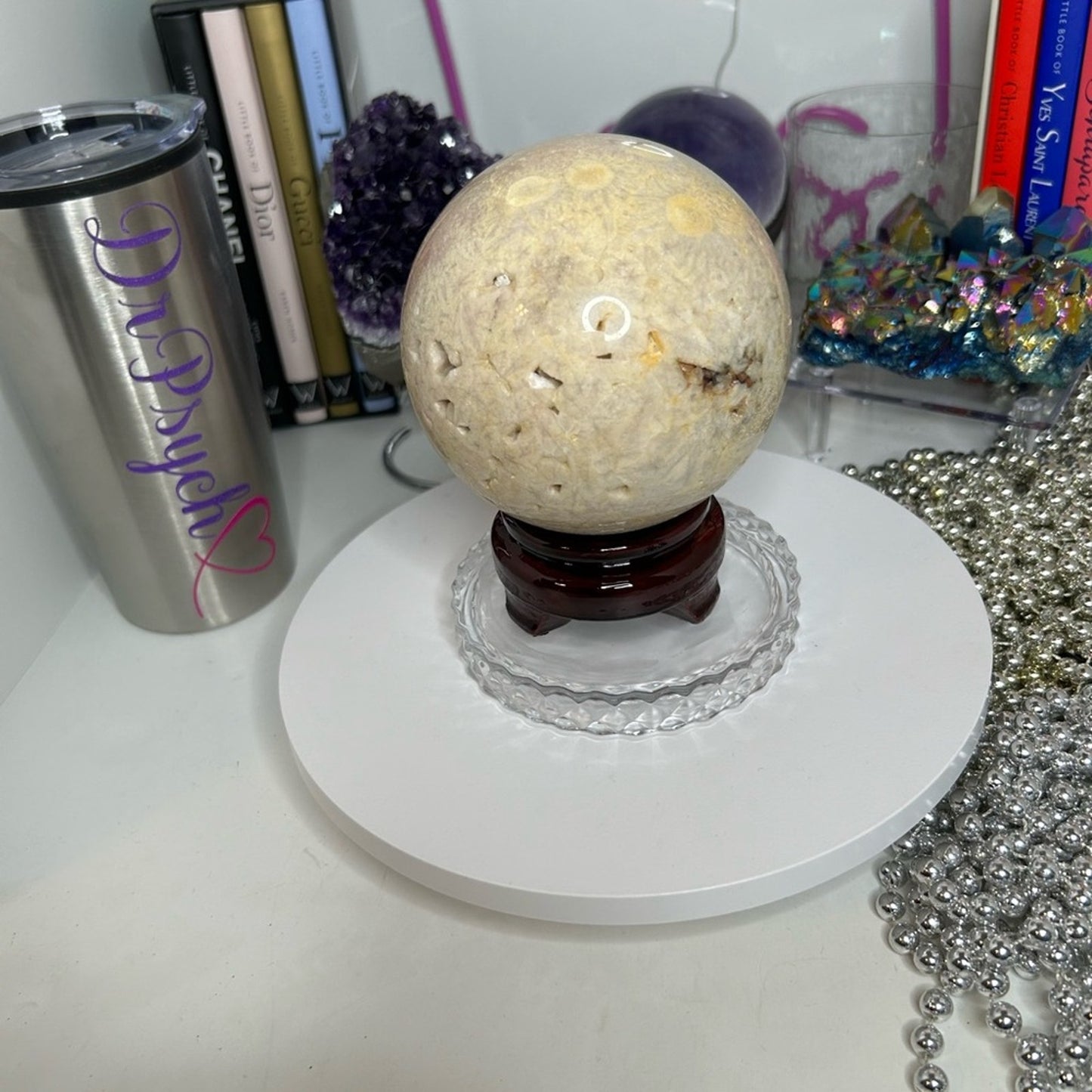 Wood - Crystals Rocks Precious Gem Sphere Holder Stand - Mahogany Cherry Color