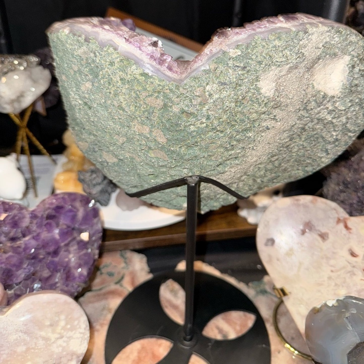 Amethyst Heart-Shaped Geode Custom Carving and Stand