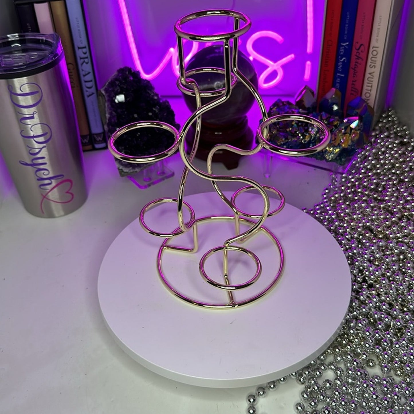 Gold color Multi-Sphere Tower Holder Crystals Rocks Precious Gem Sphere Holder