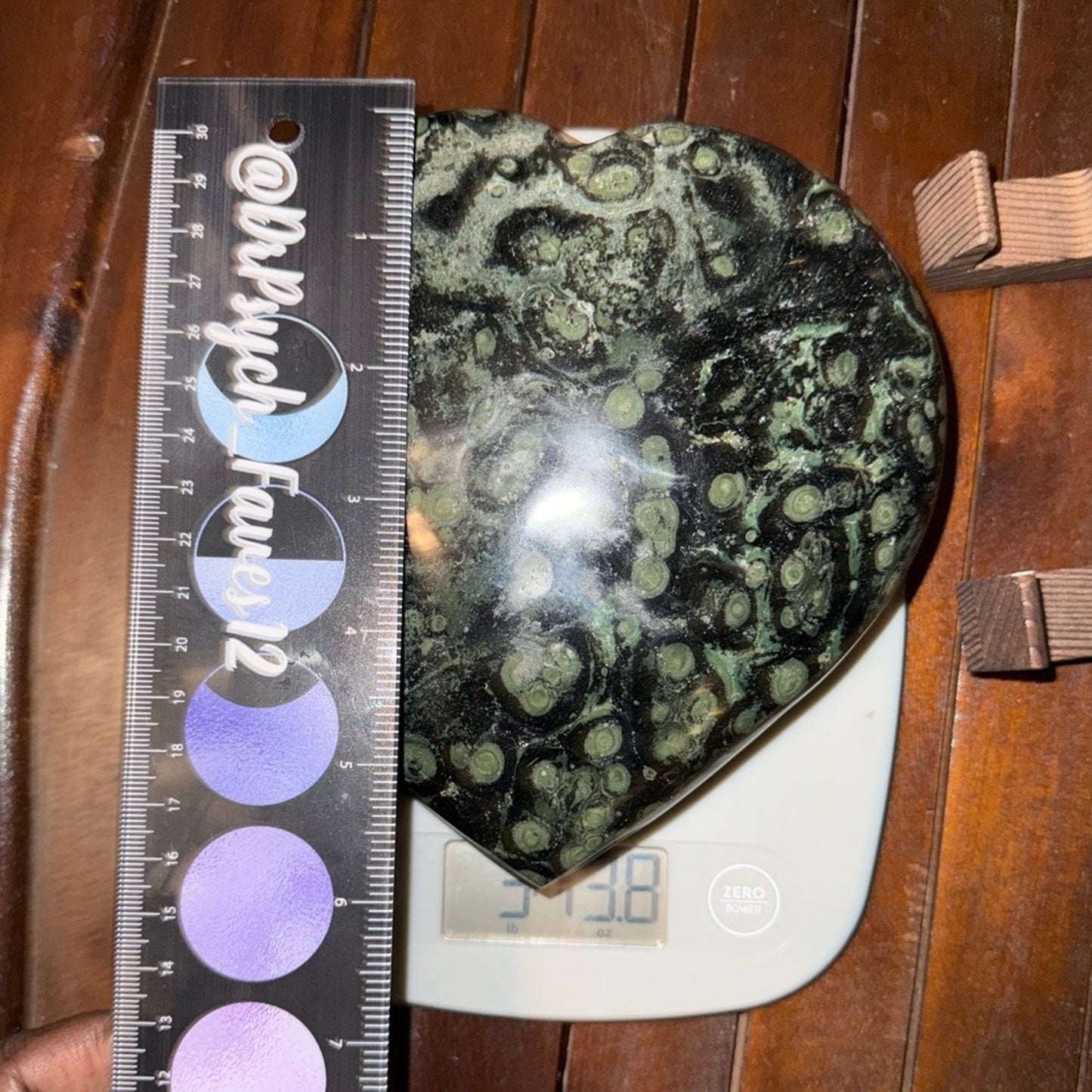 Kambaba Crystal Heart with Wood Stand