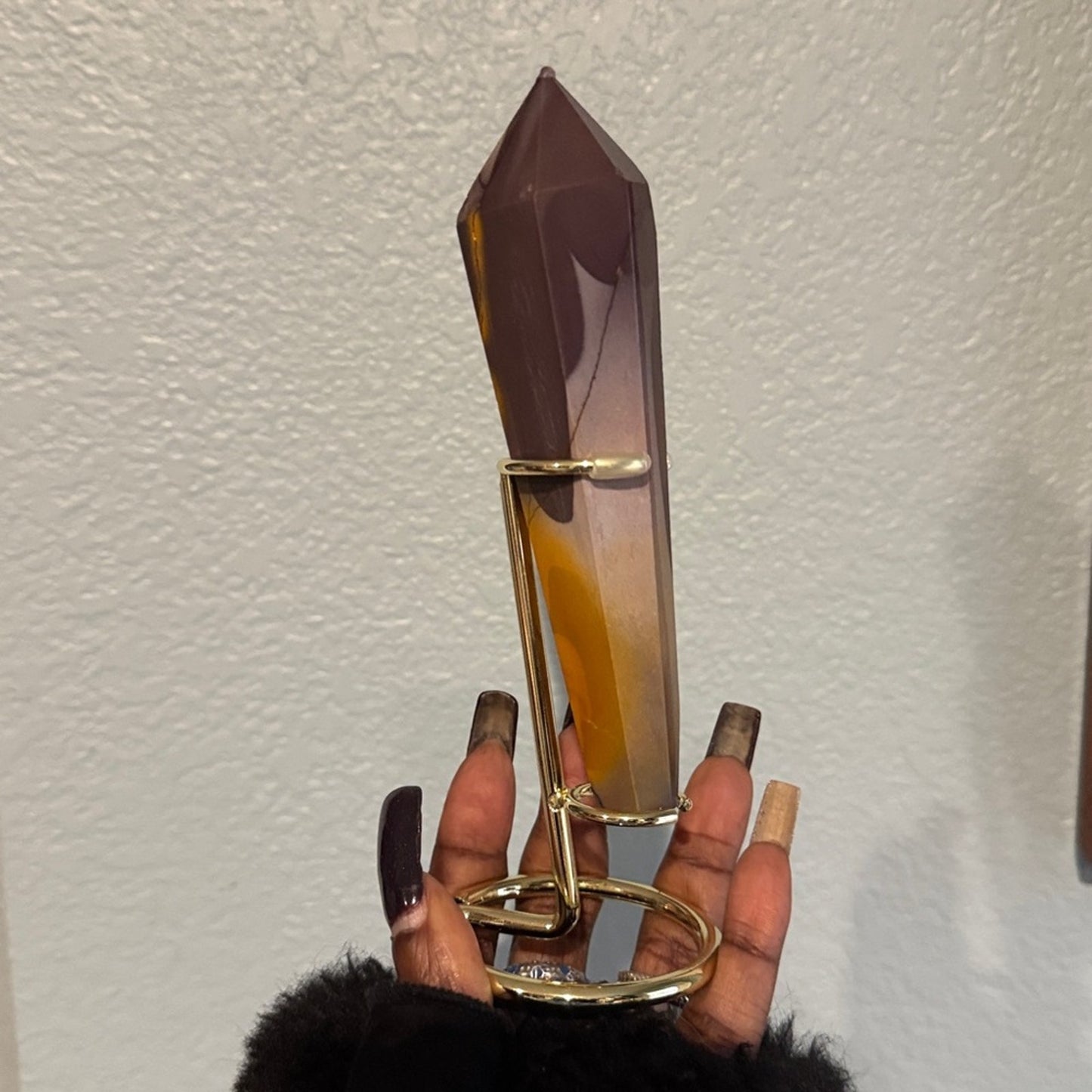 Mookaite Purple and Yellow Crystal Point with Gold Stand