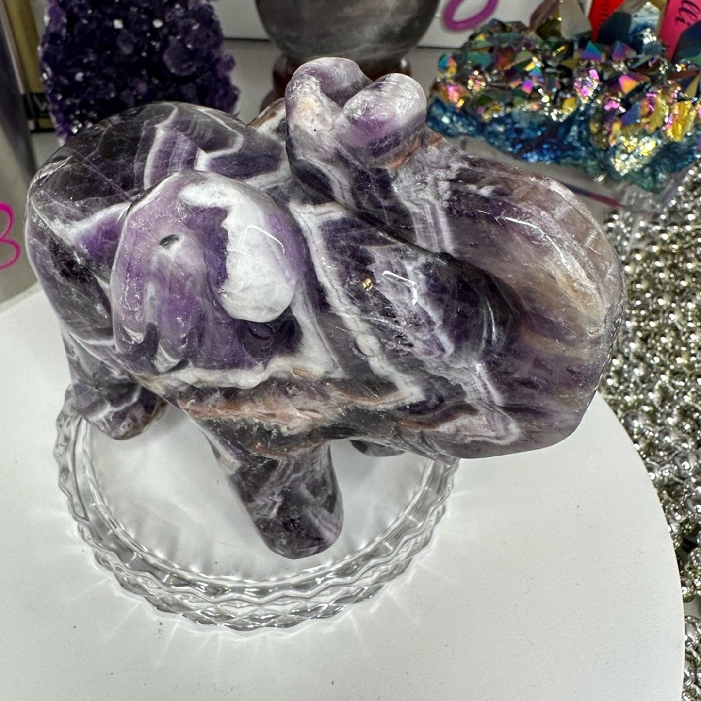 Chevron Dream Amethyst Elephant Momma and Baby Carving - CHAMYELPCRV001 (set)