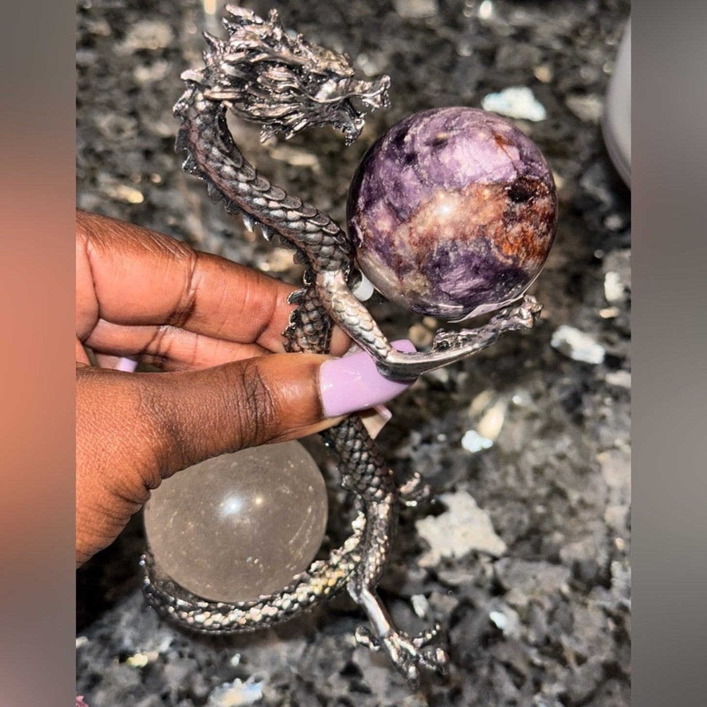 Pewter Grey Dragon holder of Crystal Spheres (Not Included - but for sale)🌹🌹