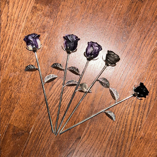 Fluorite root or Obsidian Rose Carvings w/Silver Stainless stem - Price for 1 🌹🌹