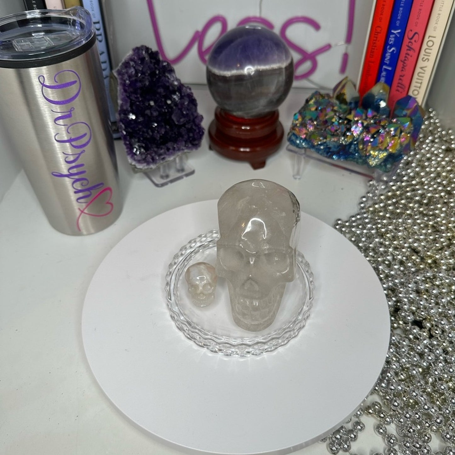 Garden Quartz and Mini Flower Agate Skulls - GQFASKULLS-001