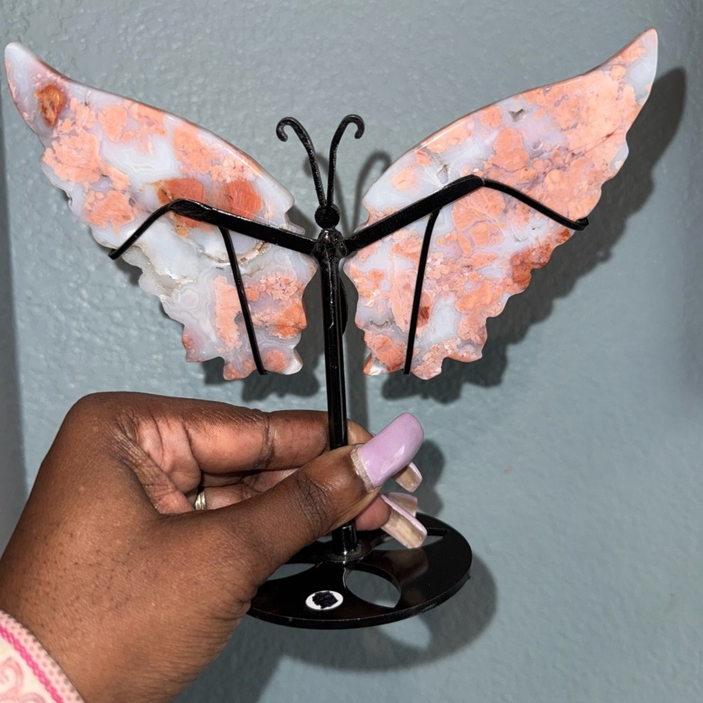 Pink Flower Agate Butterfly and Stand - PINKFLWTAGTBTFLY