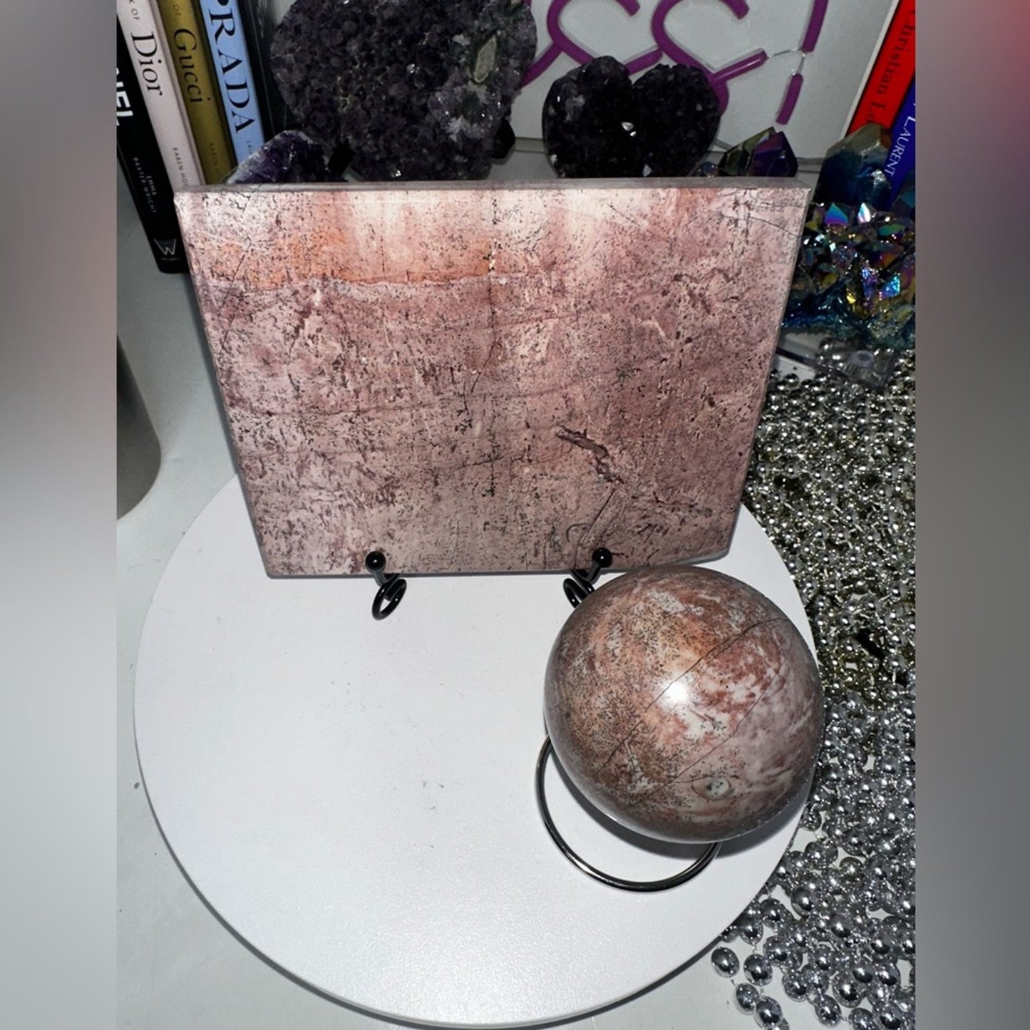 Pink Picture Jasper Slab & Sphere Set - PINKPJSLBSPHSET-001