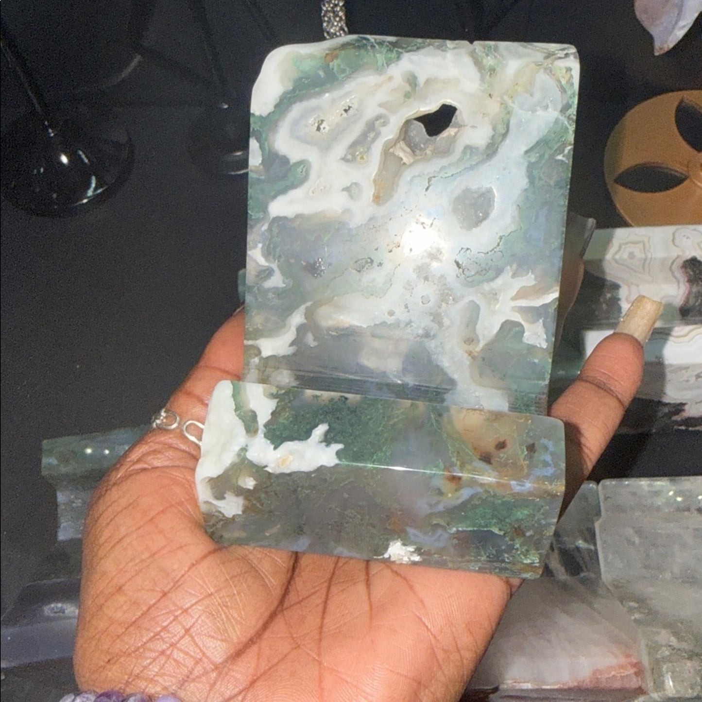 Crystal Phone Slab iPad Stand -Moss Agate - Price for 1
