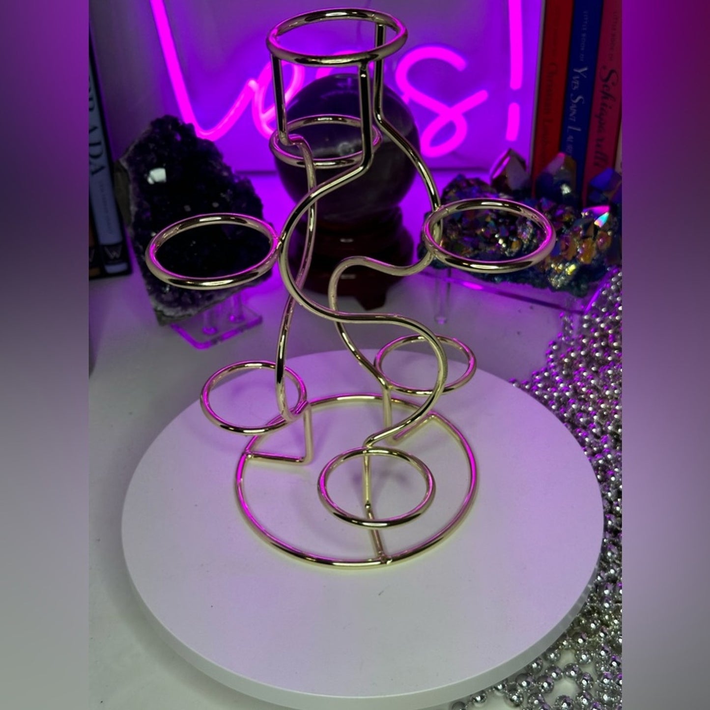 Gold color Multi-Sphere Tower Holder Crystals Rocks Precious Gem Sphere Holder