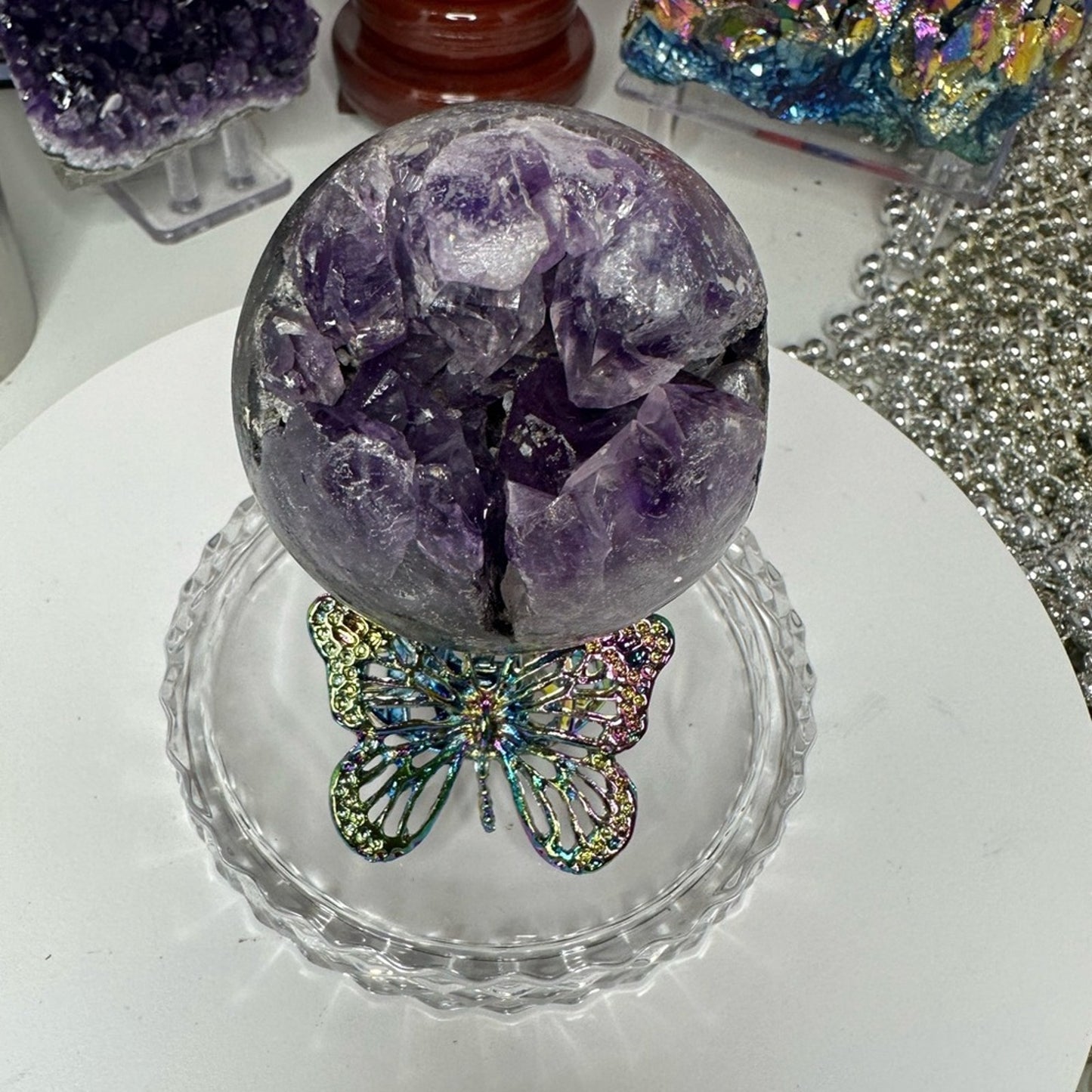 Brazilian Amethyst “Purple Ice” Druzy Small Sphere - 65.54MM - BRAMYSPH-001