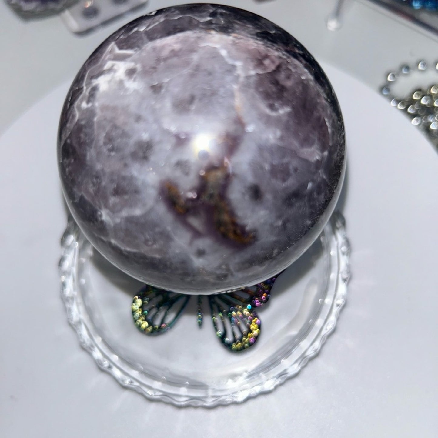 Dream Chevron Amethyst and Quartz Sphere 69-71MM CHAMYSPH-002