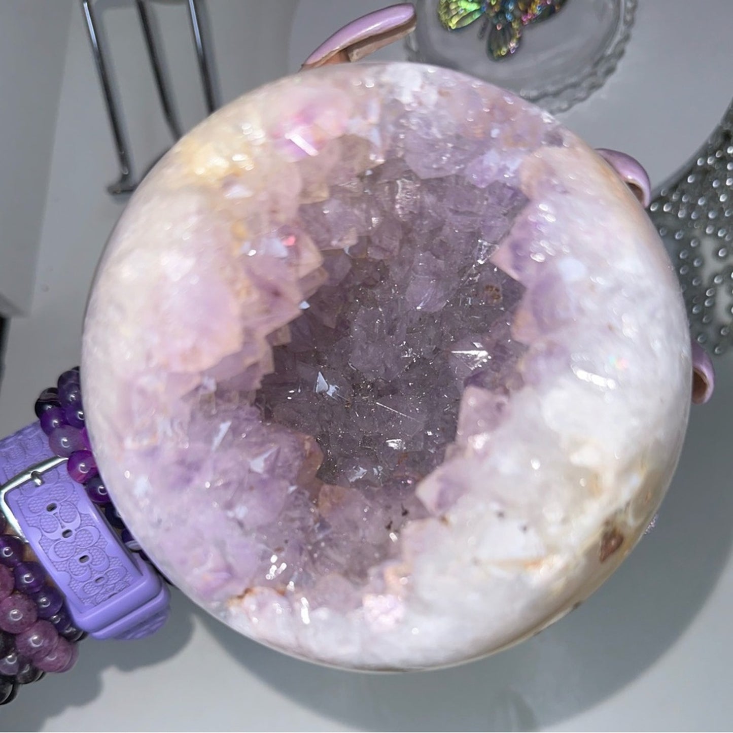 Amethyst Large Points Agate Sphere - 117MM AMAGLGSP002