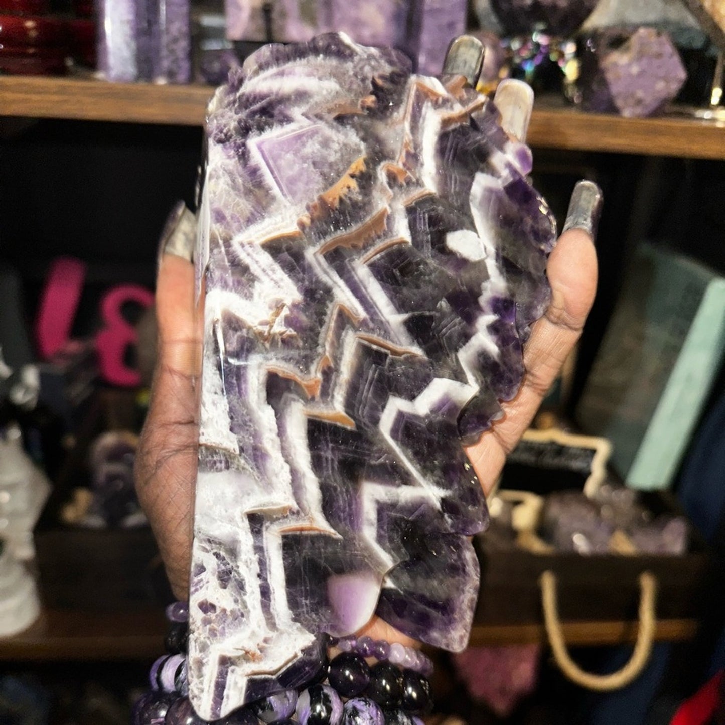 Dream Chevron Amethyst Lotus Flower Carving  6” x 3.25” CHAMYLOTUS-001