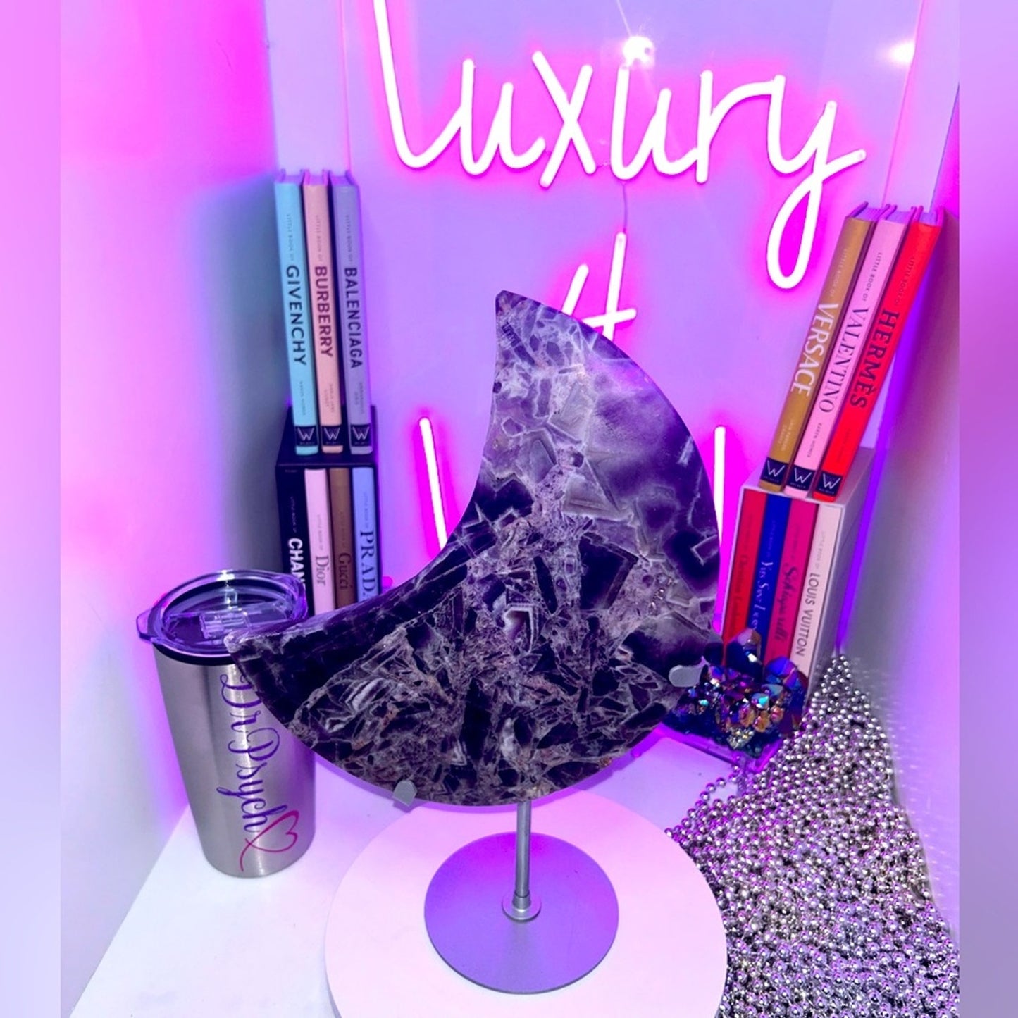 Chevron Dream Amethyst Crescent Moon plate - CHAMYMOON-LRG  123MM 1331g