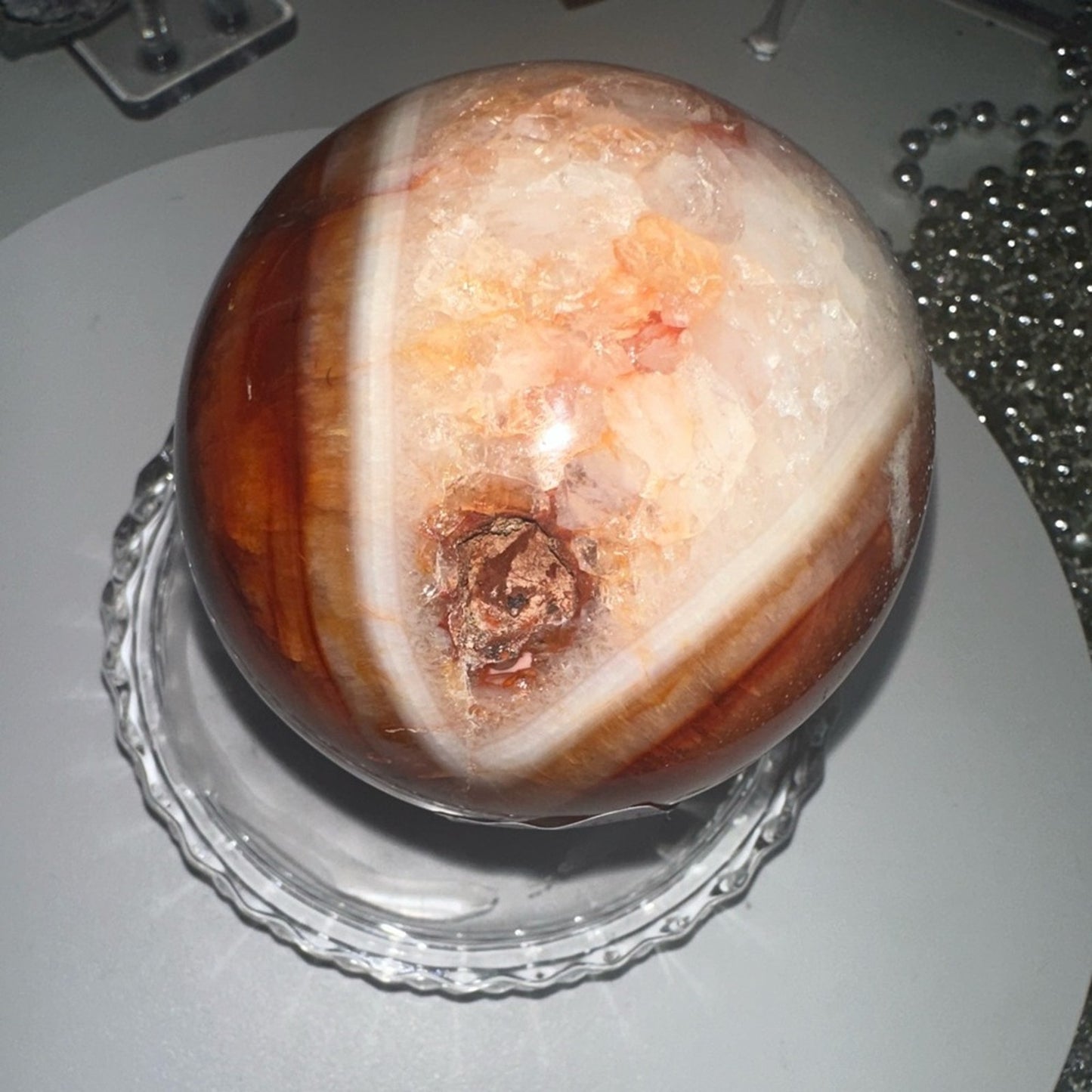 Carnelian Agate Quartz Druzy Sphere 74MM - CNAGATESPDRZ -001