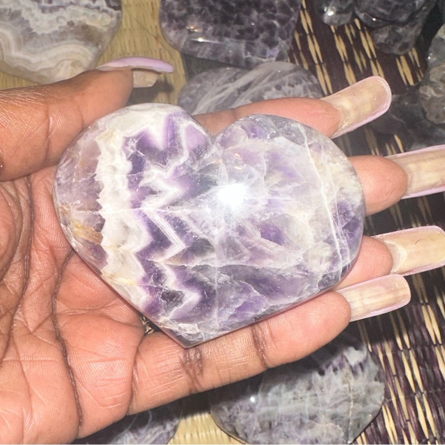 Chevron Dream Amethyst Heart Carvings Column 1, 2, 3, 4 - Price for 1