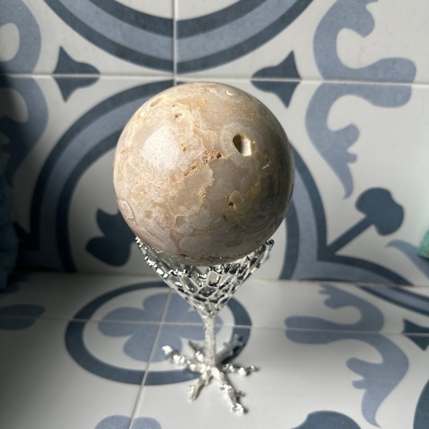 Pink Amethyst, Pink Opal, Calcite, & Flower Agate Jumbo Sphere w/Druzy 99 MM