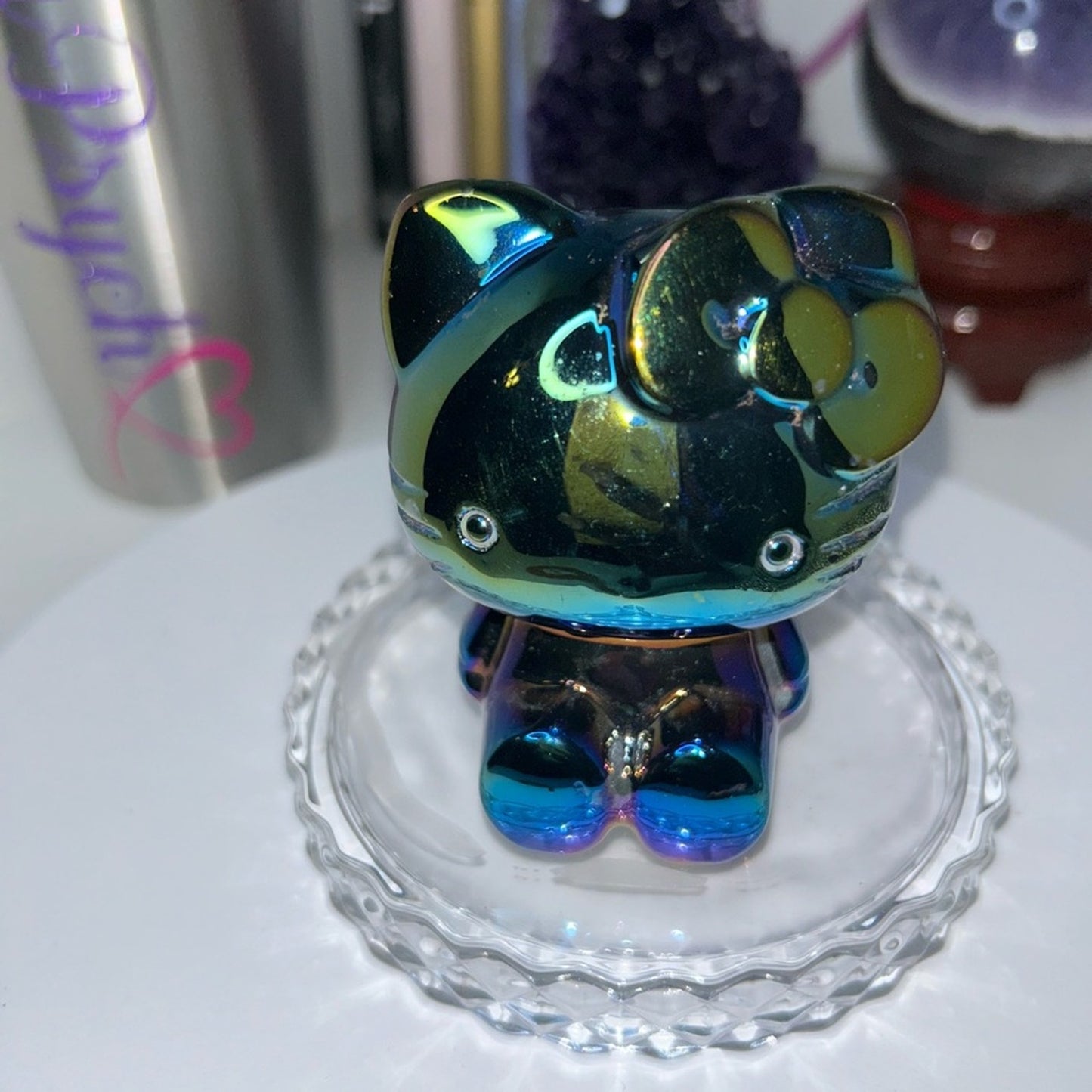 Hello Kitty Aura Black Obsidian Carving approx 3” tall.