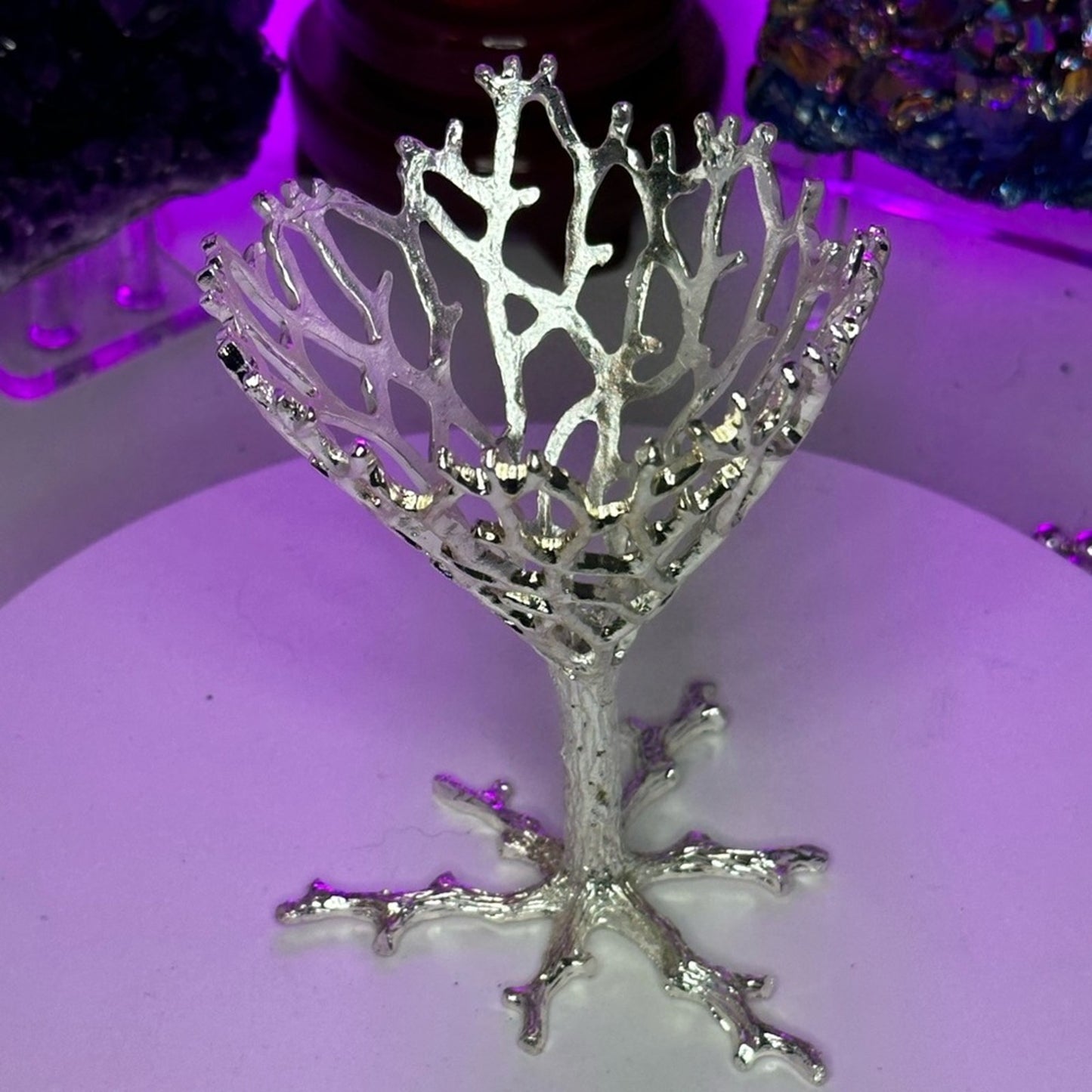 Bird Nest Crystals Rocks Precious Gem Sphere Holder Stand - Silver Color