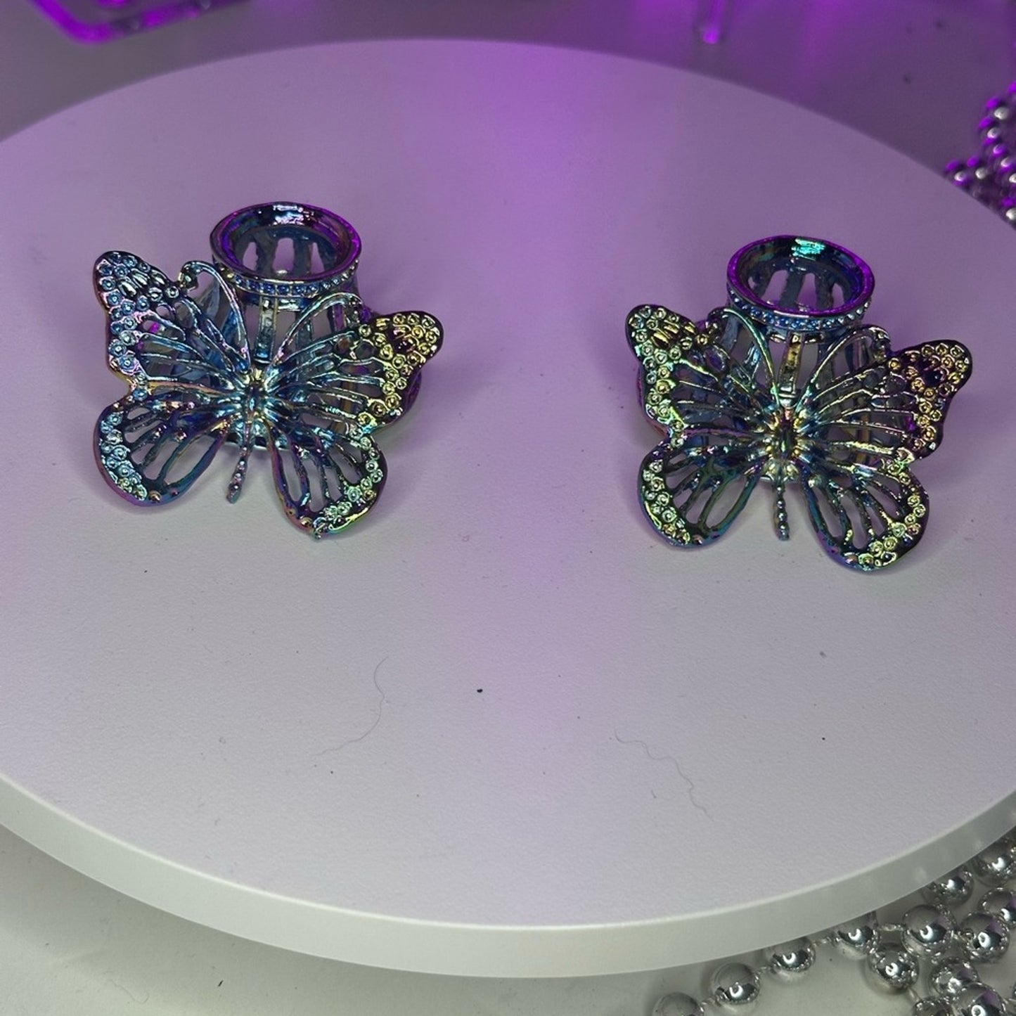 2 for $29 - Butterfly Crystals Rocks Precious Gem Sphere Holder Stand - Rainbow