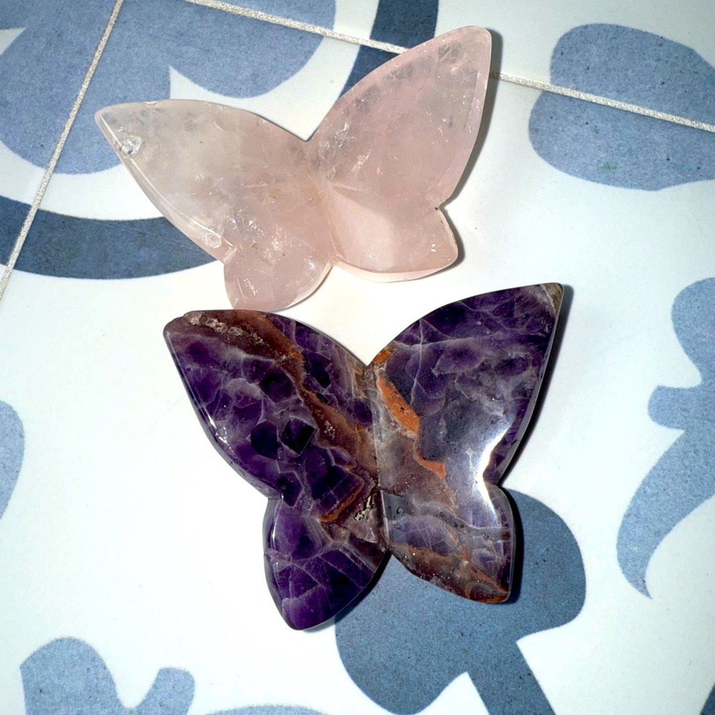 Dream Amethyst and Rose Quartz Butterfly Set of 2 Decor 🦋