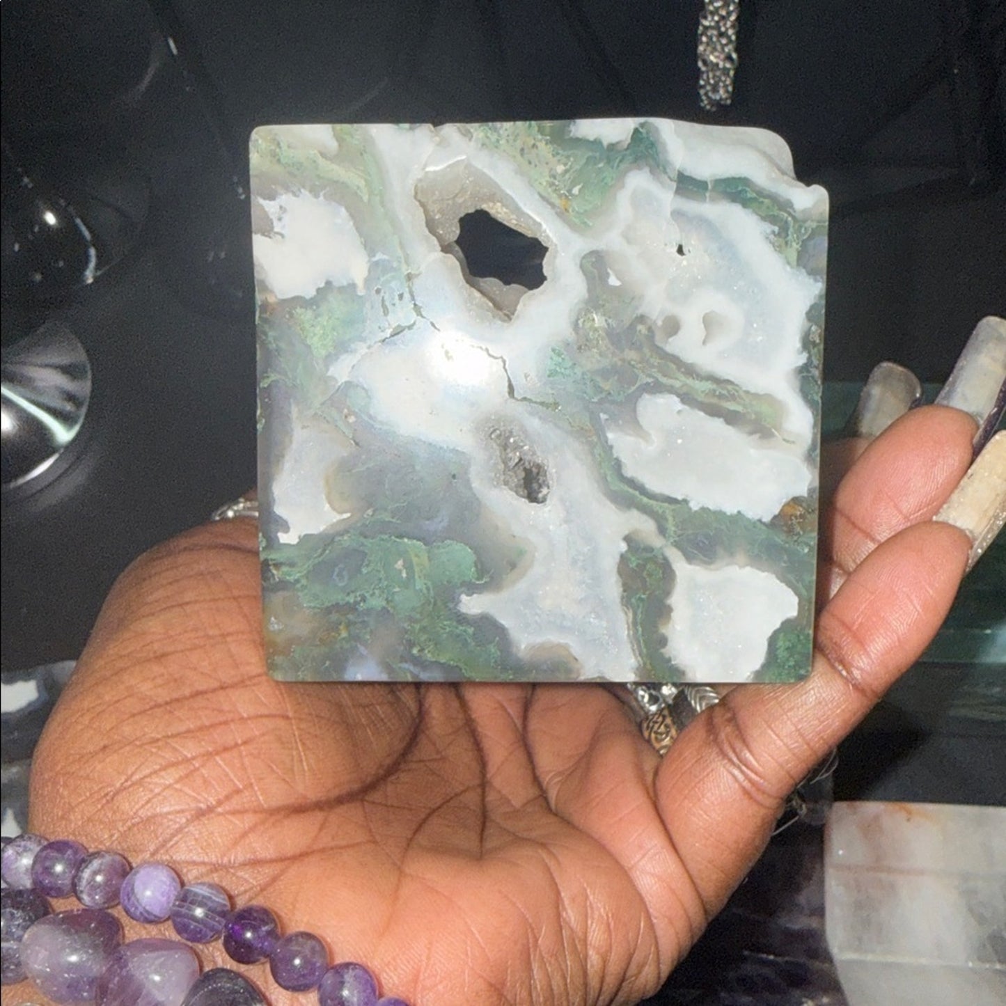 Crystal Phone Slab iPad Stand -Moss Agate - Price for 1